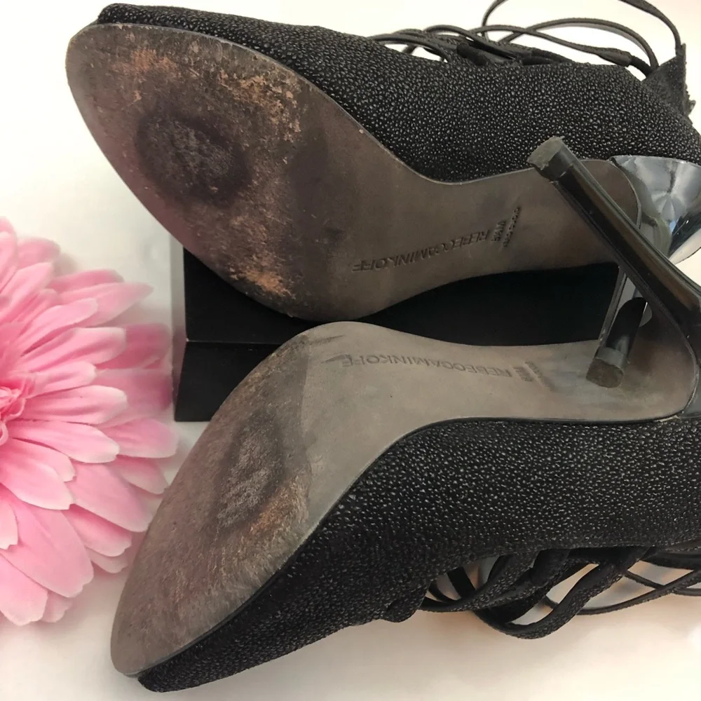 Rebecca Minkoff Black Leather Cage Stiletto Heels